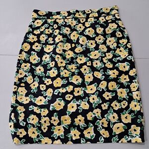 Ann Taylor Black Skirt with Yellow and Green Floral Design